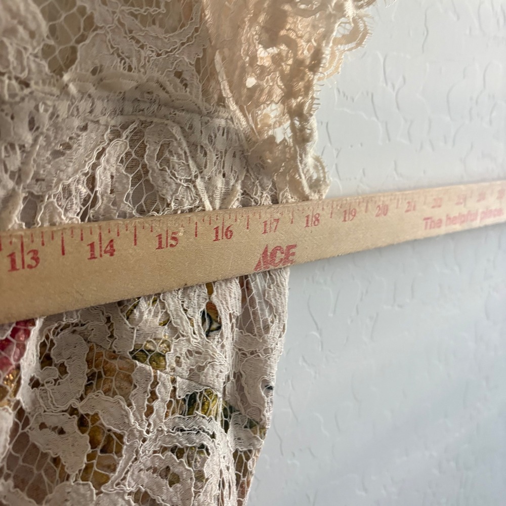Adrianna Papell Floral Lace Maxi Dress Ivory Pink Cap Sleeve Formal Gown Size 8 - Picture 2 of 10